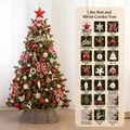 Sapin de Noël de 1,8m blanc et rouge avec 96 décorations et contour de pied tressé - Kit Sapin 1,8m Noeud Rouge et Blanc (Avec Lumières + Clôture)