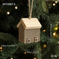 Miniature wooden Christmas house ornament with twine rope hanging on a festive tree - Wooden Christmas House Model E