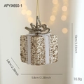 Golden glitter gift box Christmas ornament with white dots and a silver ribbon bow - White Polka Dot Vertical Stripe Gift Box (APYX650-1)