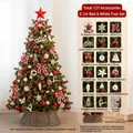 Sapin de Noël de luxe de 2,1m avec 127 ornements rouges et blancs et jupe de sapin tressée - Kit Sapin 2,1m Noeud Rouge et Blanc (Avec Lumières + Clôture)