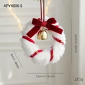 Plush Christmas wreath with red ribbon bow and golden bell decoration for windows - White Bell Pendant
