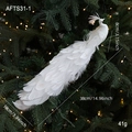 Faux white peacock Christmas tree ornament with feathers and glitter, 38cm length - White