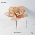 Flor de Navidad de terciopelo champán oro 24cm con pétalos brillantes y estambre perla - Flor de Navidad Amarilla