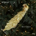 38cm peacock Christmas tree ornament with champagne sequins and real feather details - Gold
