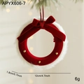Red plush Christmas wreath ornament with velvet bow and golden bells for tree decor - Red Without Bell Style B