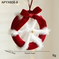 12cm red velvet and white plush Christmas wreath with bow and snowflake detail - Red Without Bell Style C