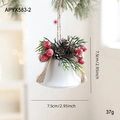 White ceramic Christmas bell with pine cones and red berries measuring 7.5cm x 7.5cm - White Bell