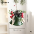 Hanging 7.5cm dark green Christmas bell ornament with pine cones and red berries - Green Bell