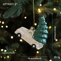 White vintage pickup truck carrying green Christmas tree hanging ornament - Vintage Pickup Truck Style (APYX531-2)
