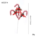 Christmas candy cane pick with red bows and green leaves for festive tree decoration - Bowknot Berry Triple Candy Cane Pick (ACC27-4)