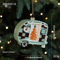 Mint green camper van Christmas ornament with orange tree and grid patterns on a tree - Camper Van Style (APYX531-6)