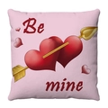 Detail of pink plush pillow cover with red Be Mine text and cupid arrow hearts - Cupid Arrow Be Mine (4)