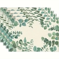 Détail du lot de 4 sets de table en lin tissé avec motif de feuilles d'eucalyptus - Style Feuille d'Eucalyptus Beige (7)