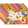 Lot de 4 sets de table printaniers avec bordures florales colorées et papillons sur lin - Style Bordure Florale Colorée (8)