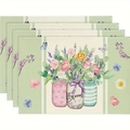 Lot de quatre sets de table en lin avec motifs printaniers de fleurs dans des bocaux - Style Vase Mason Jar Et Papillon (9)