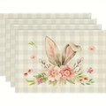 Détail de 4 sets de table rectangulaires avec oreilles de lapin aquarelle et fleurs - Style Oreilles de Lapin Et Grappe Florale (11)