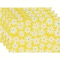Détail de la texture en lin et de l'imprimé marguerite jaune sur un lot de quatre sets - Style Marguerites Blanches Sur Fond Jaune (13)