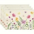 Lot de quatre sets de table avec fleurs aquarelles et papillons sur texture lin - Style Floral Aquarelle Et Papillon (15)