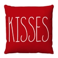 Red square velvet pillowcase with white KISSES text for Valentine party decoration - KISSES Print (Red) / 45x45cm (Short Plush)