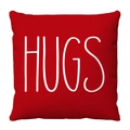 Red plush Valentine pillow cover with white HUGS heart-style script on white background - HUGS Print (Red) / 45x45cm (Short Plush)