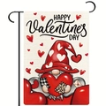 Valentine's Day garden flag with cartoon gnome holding red heart on linen fabric - Gnome Holding Heart Style (3)