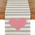 Linen table runner with grey stripes and a pink heart pattern for Valentine decor - 33x183cm / Grey White Stripes Pink Heart Style (Pattern 3)