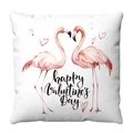 Funda de cojín de felpa blanca con estampado de flamencos y corazones de San Valentín - Flamenco (1) / 45x45 cm