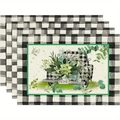 Linen placemat set of 4 with black and white buffalo plaid truck and clover design - Rustic Country Succulent Truck Design (13) / 30x45cm