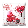 Valentinstag Kissenbezug mit rotem Vintage-Truck und Herzbaum auf weißem Hintergrund - Kurzer Plüsch / Vintage LKW Und Herzbaum