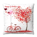 Weißer Valentinstag-Kissenbezug mit Retro-Fahrrad und Herzbaum, dekorative Herz-Grafik - Kurzer Plüsch / Vintage Fahrrad Und Herzbaum