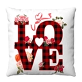 Quadratischer Valentinstag Kissenbezug mit rotem Karomuster LOVE und Rosen - LOVE Rose Stil (3)