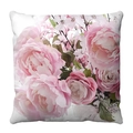 Pink rose floral decorative plush square pillowcase for Valentine Day party home decor - Pink Peony Floral Style / 45x45 (Short Plush)