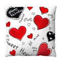 Funda de cojín de felpa para San Valentín con corazones rojos y texto Love en blanco - 45x45cm (Felpa Corta) / Estilo de Corazón y Textos Múltiples (4)