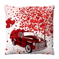Fodera per cuscino San Valentino con camion retrò, rose e albero di cuori per festa - Stile Camion d'Epoca e Albero del Cuore (1)