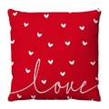 Red plush Valentine's Day throw pillow with white heart patterns and Love script print - Red Heart Love Style (2) / 18x18 Inch
