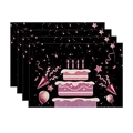 Set of 4 birthday place mats with pink glittery cake and balloon patterns on black - Black Pink Three-Layer Cake Birthday Style (6) / 30*45cm (Linen Set)