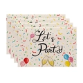 Détails du lot de 4 sets de table Let's Party avec ballons colorés et motifs de fête - Style Fête Ballon et Champagne Blanc Crème (3) / 30*45cm (Lot en Lin)