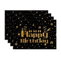 Détail de quatre sets de table Happy Birthday avec motifs ballons dorés sur fond noir - Style Anniversaire Boîte à Vin Lettre Or sur Fond Noir (4) / 30*45cm (Lot en Lin)