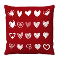 Red plush pillow case featuring 20 white hand-drawn heart patterns in a 4x5 grid - White Heart Array On Red Background (2)