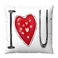 White square plush pillow case featuring a red heart and I Love You text for sofa decor - I Love U Letter Heart (1)