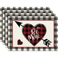 4-pack Valentine linen placemats with buffalo plaid heart and Be Mine arrow design - Linen / Plaid Heart Cupid Arrow (16)
