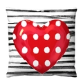 Modern square pillow with black white stripes and a 3D red polka dot heart pattern - Striped Big Red Polka Dot Heart (4)