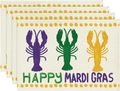 Σετ 4 σουπλά Mardi Gras με σχέδια καραβίδας και γιορτινό κείμενο σε λινή υφή υφάσματος - Λινό / Στυλ Τρίχρωμη Καραβίδα (4)