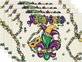 Detailed texture of Mardi Gras placemats featuring fleur-de-lis and mask print - Linen / Carnival Mask Design Style (5)