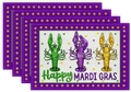 Detail of four Mardi Gras placemats featuring colorful lobster prints and festive patterns - Linen / Three Decorated Lobsters Style (6)