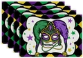 Set of four Mardi Gras place mats with carnival mask pattern and durable linen texture - Linen / Argyle Border Mask Style (8)