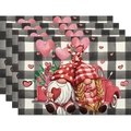 Set of 4 Valentines linen placemats with buffalo plaid gnomes and red truck design - Linen / Gnome Truck Heart Balloon (19)