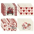 Valentine's Day placemats set featuring red heart truck, love patterns and floral bicycle - Festive Assorted Style (5)