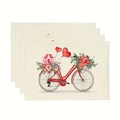 Dettaglio di un set di 4 tovagliette in lino con motivi ad acquerello di bici e cuori - Stile Bicicletta Rossa (4)