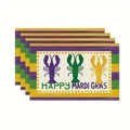 Set of 4 Mardi Gras linen placemats with colorful crawfish and festive holiday greeting - Striped Lobster (1) / Linen Material